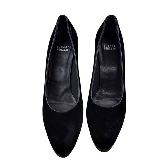 Stuart Weitzman Platform Pumps Size 8 1/2 N Black Velvet Fux Croc 4" Heel - Picture 5 of 11